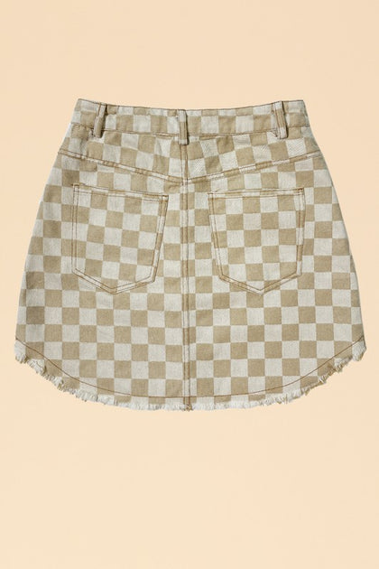 Denim sales checkered skirt